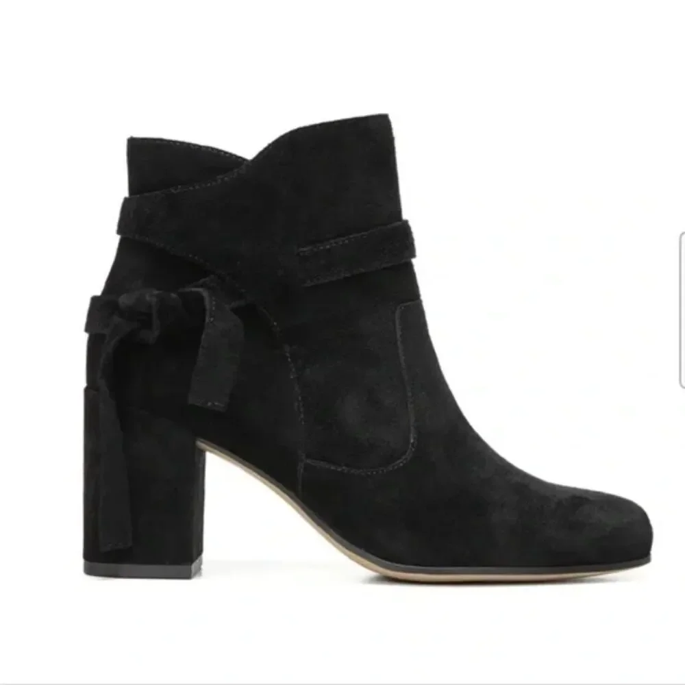 FRANCO SARTO Pamela‎ Suede Tie Ankle Booties Black Sz 7.5